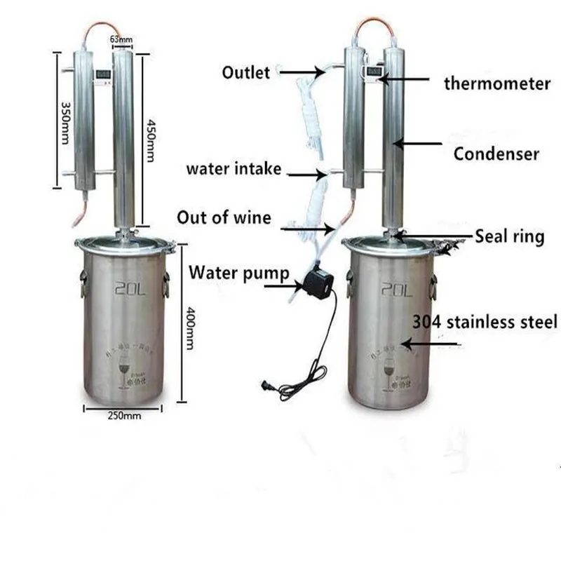 12-60л 3-15 галлонов бытовой небольшой дистиллятор вина на пару машина для выпечки 304 самозаваренного ликера пивоварения оборудование