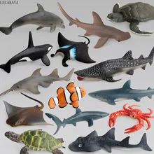 1 шт., модель морского животного, пластиковая мини-фигурка из мультфильма, Имитация океана, рыба-клоун, морская черепаха, Акула, украшение, обучающая игрушка