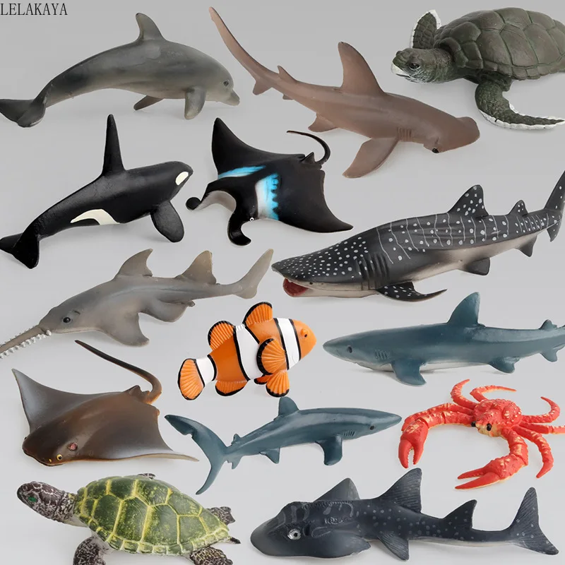 

1pcs Marine Animal Model Action Figure Plastic Mini Cartoon Simulation Ocean Clownfish Sea Turtle Shark Decoration Education Toy