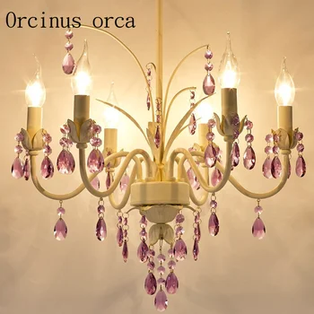 

American garden pink crystal chandeliers Princess rooms girls' bedrooms dining rooms European style candles chandeliers