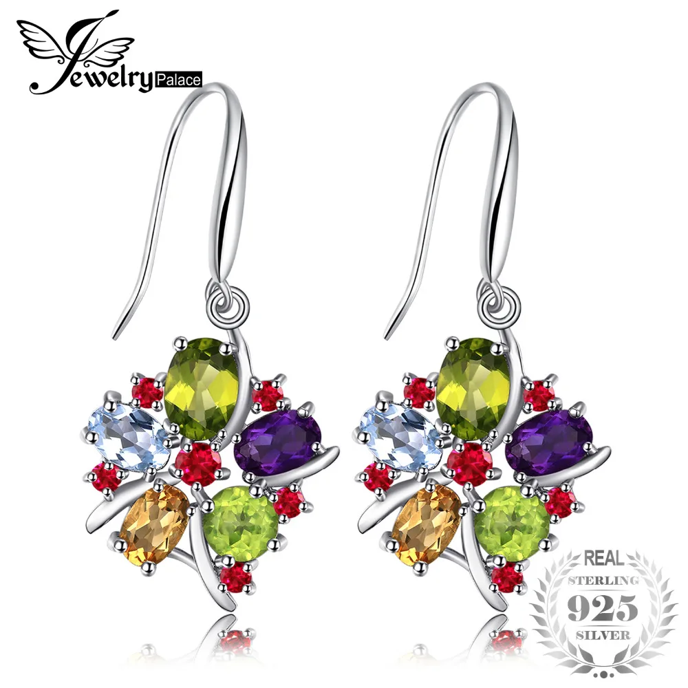 

JewelryPalace Flower 6.2ct Natural Amethystss Garnets Peridots Citrines Blue Topazs Earrings Trendy 925 Sterling Silver Jewelry