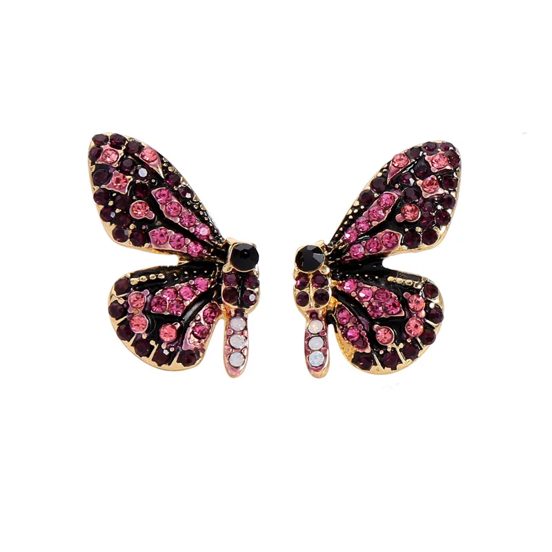 Kissme двухтипные Роскошные шестицветные Кристальные серьги-гвоздики в виде бабочки и ушной крючок для женщин, серьги с подвеской, модные ювелирные изделия, аксессуары - Окраска металла: ed02081d-6