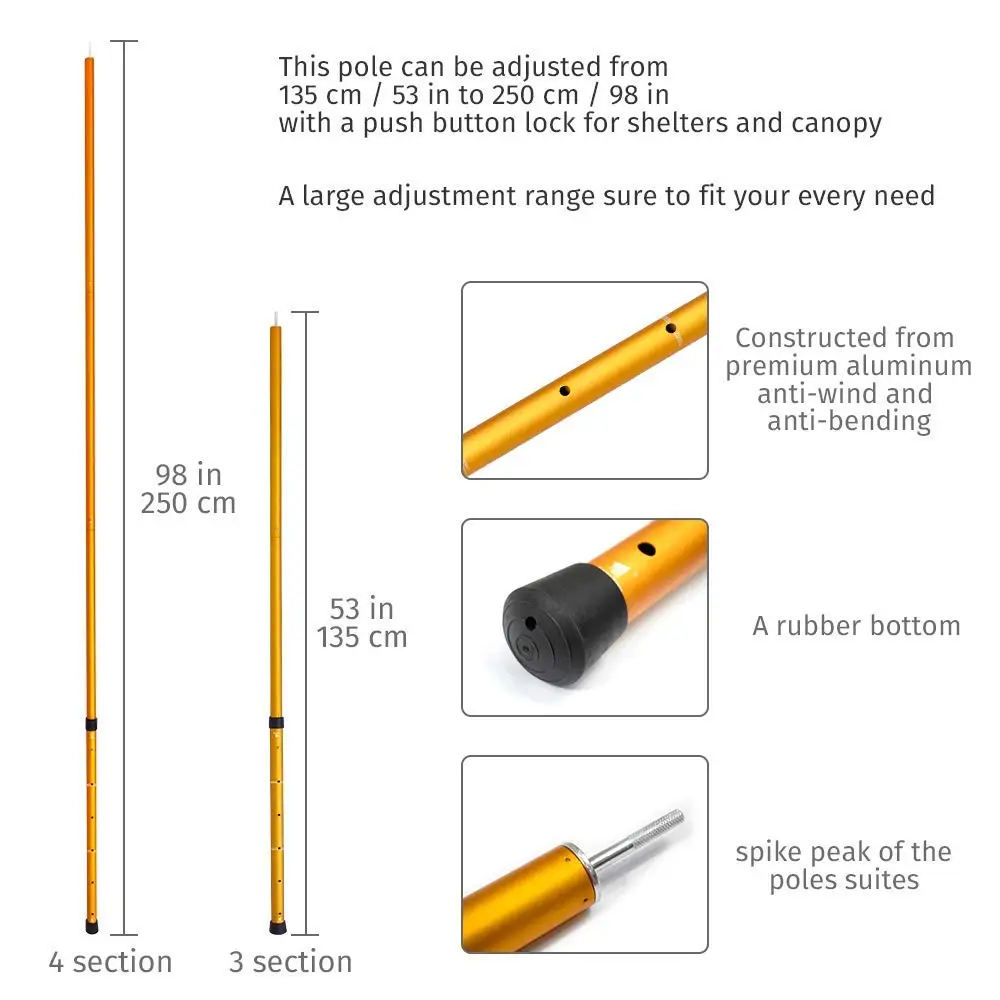 GeerTop Алюминий Регулируемый шест для палатки телескопическая брезент полюсов Кемпинг Аксессуары тент опорные стержни для приготовления пищи на воздухе гамак для путешествий