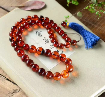 

Fashion 100% Genuine Natural Necklace Blood Red Amber Gemstone Crystal Round Beads Big Size Necklace 12-15mm Certificate AAAAAA