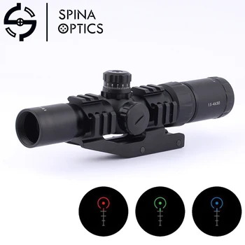 

SPINA OPTICS 1.5-4X30 Red Green Illuminated Tactical Railed Rifle Scope w/ Tri-Illuminated Chevron Recticle for Hunting