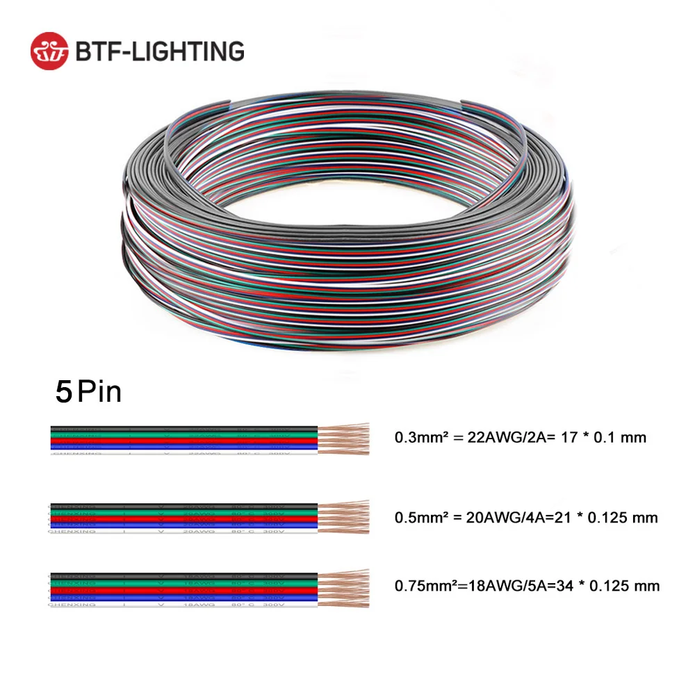 LED Connector Extension Wire Cable - 10m Length, Available in 2pin/3pin/4pin/5pin and 18AWG/20AWG/22AWG Options image 5