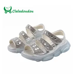 Claladoudou13.5-15,5 см бренд Bling сандалии для девочек мягкий полный горный хрусталь малыш девочка летние пляжные сандалии для ребенка лето