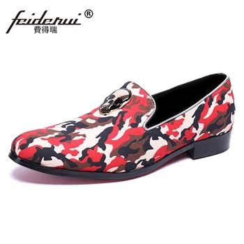 

Plus Size New Camouflag Round Toe Slip on Man Moccasin Loafers Handmade Comfortable Men's Red Bottom Casual Shoes SL445