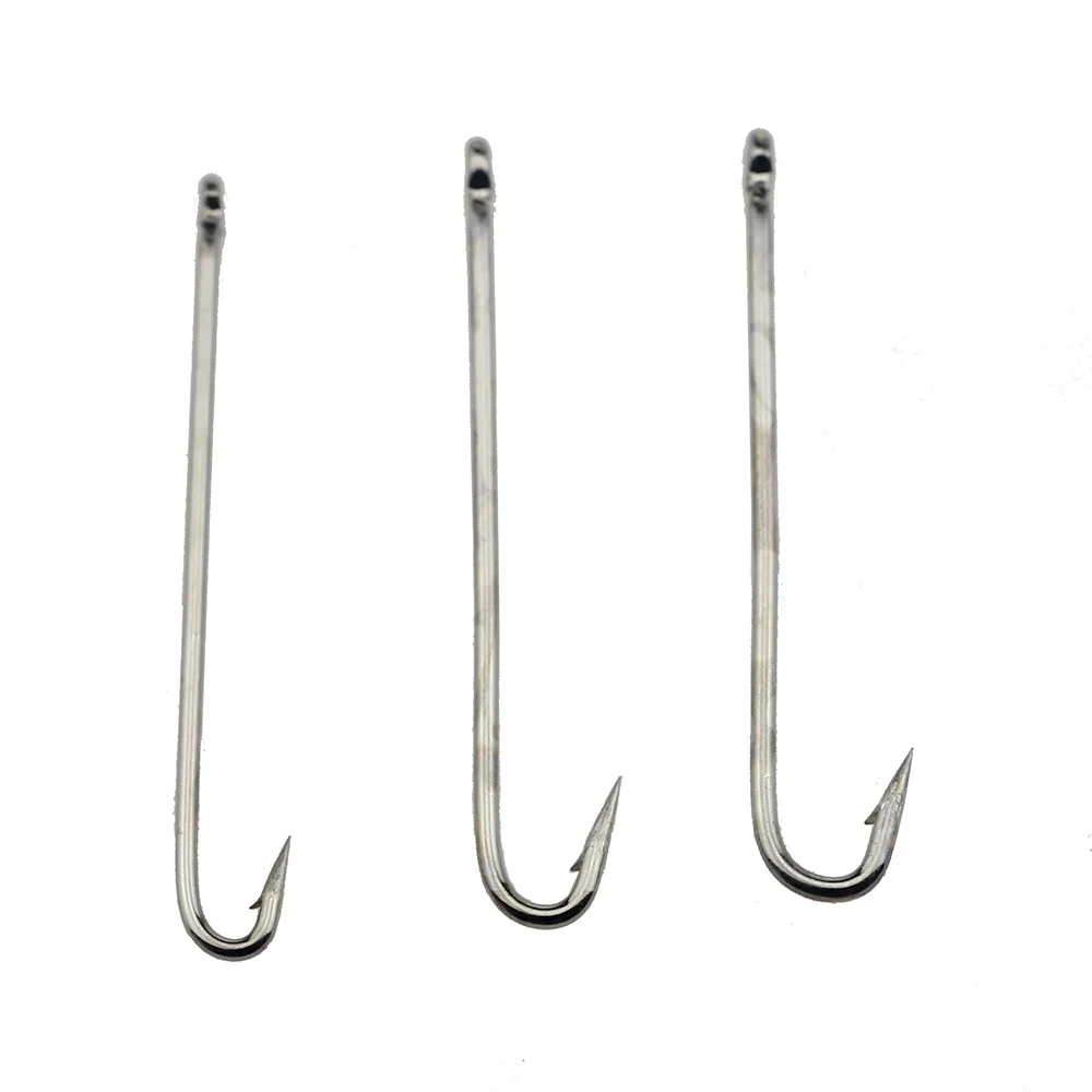 Rompin 50pcs/lot Eel Hook High Carbon Steel Long Shank Fish Hooks open Gap  with Barb Wholesale eel fishing Hook