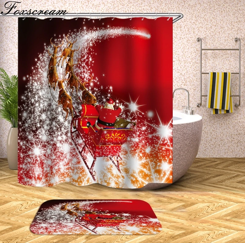 Рождественская занавеска для душа s Ткань Домашний Декор Санта Клаус занавеска для душа 3D Водонепроницаемая ванная душевая занавеска или коврик - Цвет: yl0087