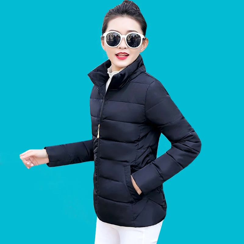 

Women Plus size S-5XL Short Coat fashion Autumn Winter Female Jackets Long sleeve stand collar Thick Outerwear women basic tops