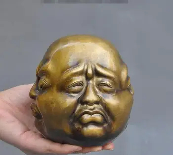 

Chinese Buddhism Copper Maitreya Buddha 4 Face Moods Buddha Head Statue