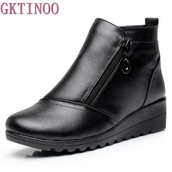 

Winter Women Shoes Woman Genuine Leather Flat Snow Boots 2017 Warm Ankle Boots Women Boots