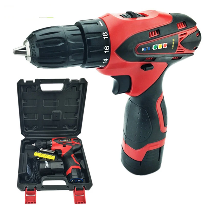

16.8V Cordless Battery Drill Electric Drill Screwdriver Power Tools Carbon Mini Drill Double Speed Lithium Plastic box