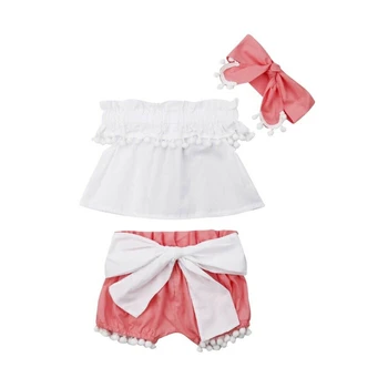 

3PCS Cute Newborn Kids Baby Girl Outfit Clothes Tops+Bowknot Shorts Pants Set Baby Suit Newborn Girl Clothes Girls Set Clothing
