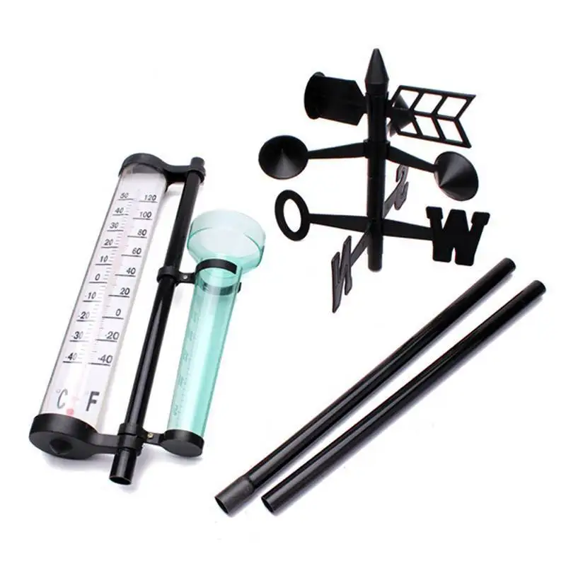 Mayitr Multifunction Outdoor Garden Weather Station Meteorological Measurer Vane Tool Wind Rain Gauge Temperature Instruments
