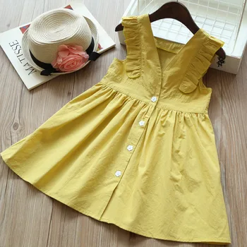 

AD Sleeveless Girls Summer Dresses Ruffles Children's Clothing Quality Cotton Fabric Kids Clothes