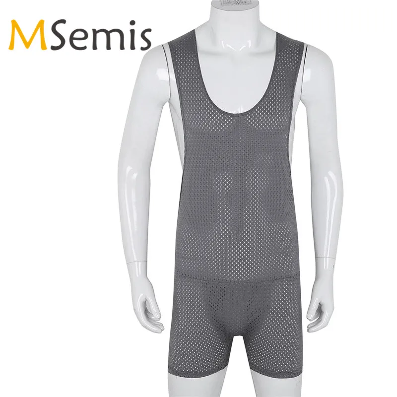 

MSemsi Mens Gymnastics Leotards Bodysuit Ballet Dance One-piece Mesh Fishnet Wrestling Singlet Soft Jockstrap Bodysuit Jumpsuit