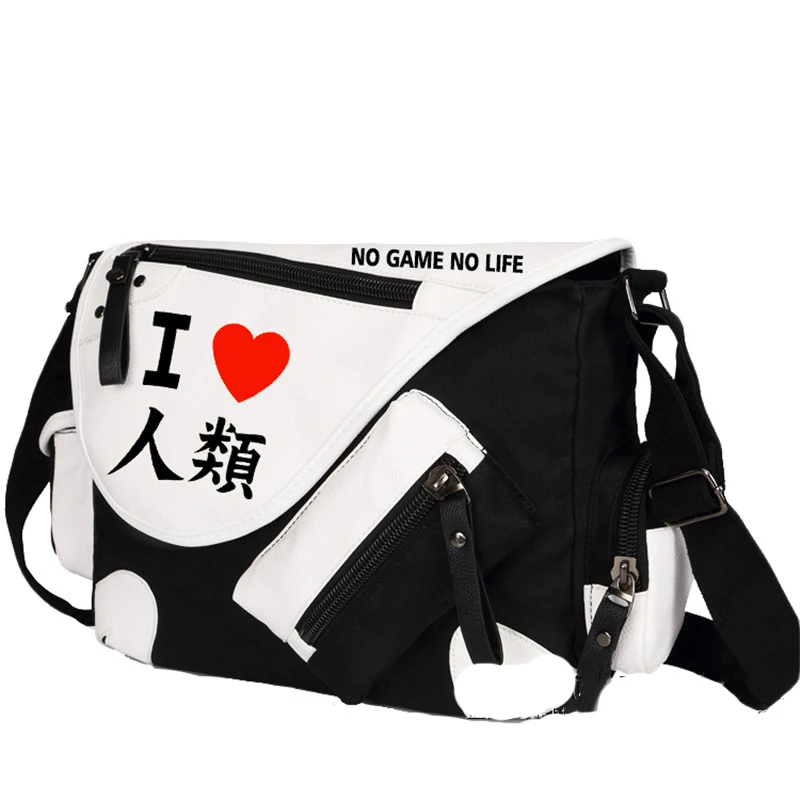 No Game No Life I Love Human Printing Cosplay Shoulder Bag School Students Canvas Messenger Crossbody