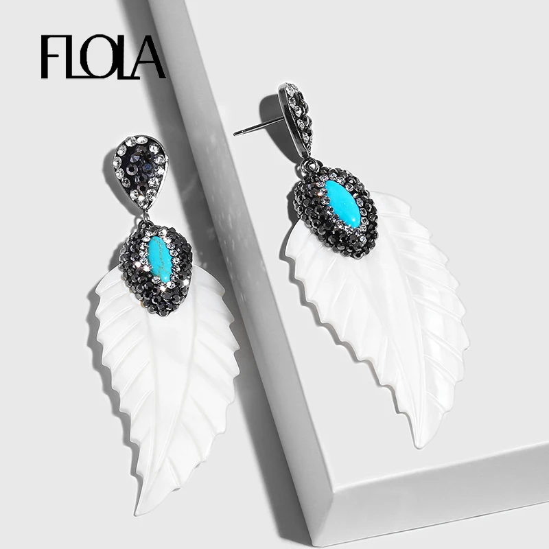 

FLOLA Natural Sea Shell Earrings for Women Vintage White Shell Leaf Earring Drop Ethnic Bohemia Jewelry pendientes ersp62