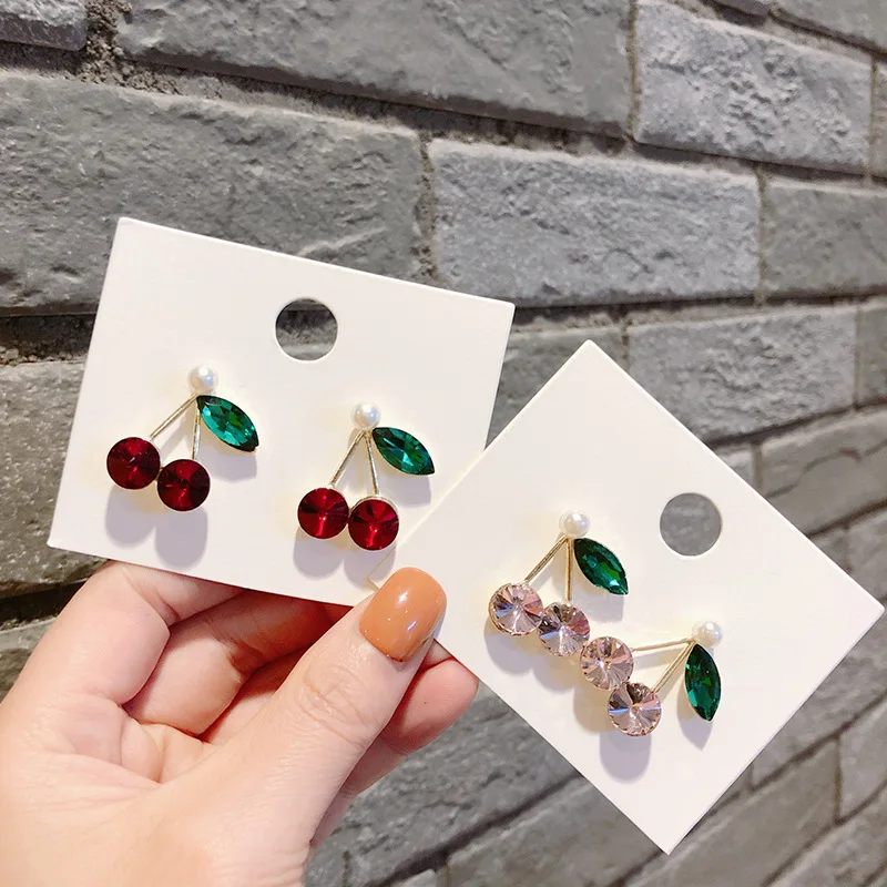

2019 Korea New Cute Fruit Cherry Dangle Earrings Fashion Rhinestone Long Earring for Women Girls Jewelry for Girls Best Gift