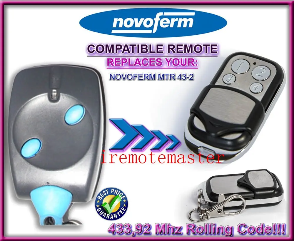 

Compatible with NOVOFERM MTR 43-2 garage dooor transmitter 433,92mhz Rolling code free shipping