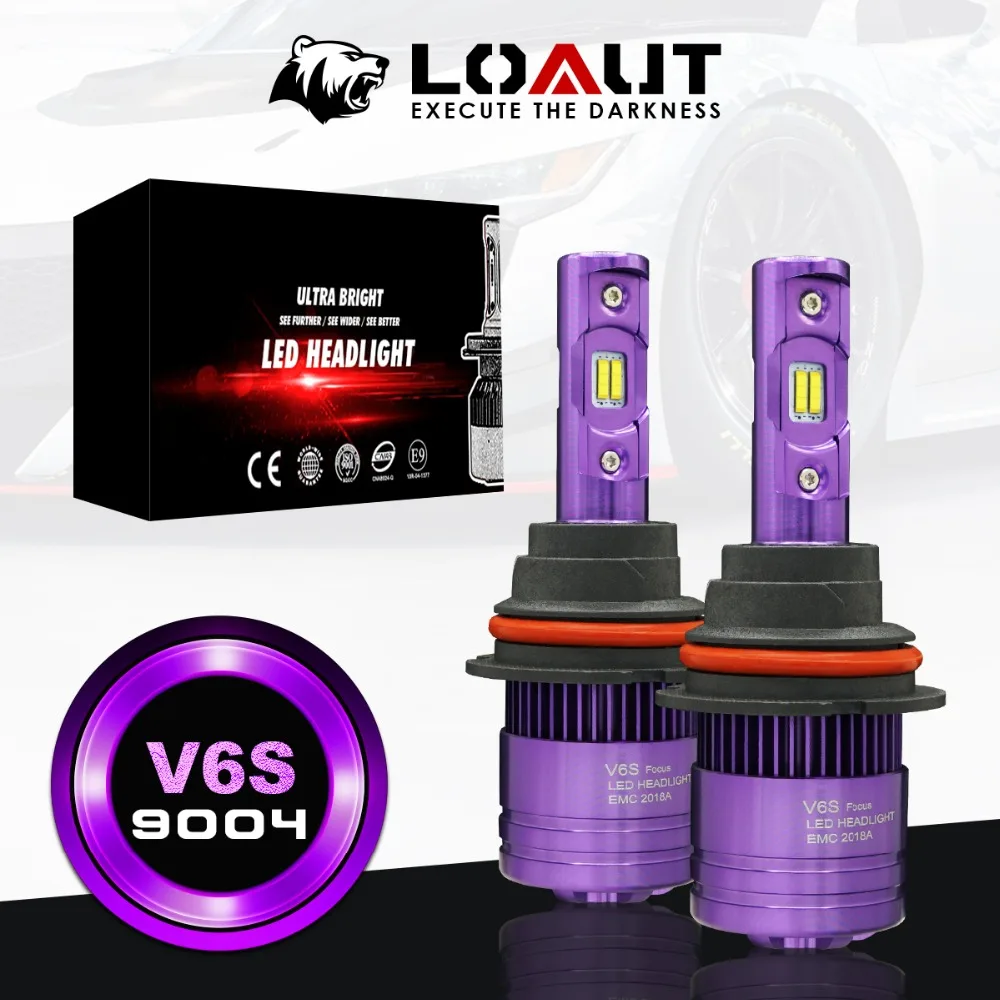 

2018 LOAUT 9004 Car LED Headlight Bulbs V6S Hi-Lo Beam 35W/bulb 8000LM 6000K 12V Running Light