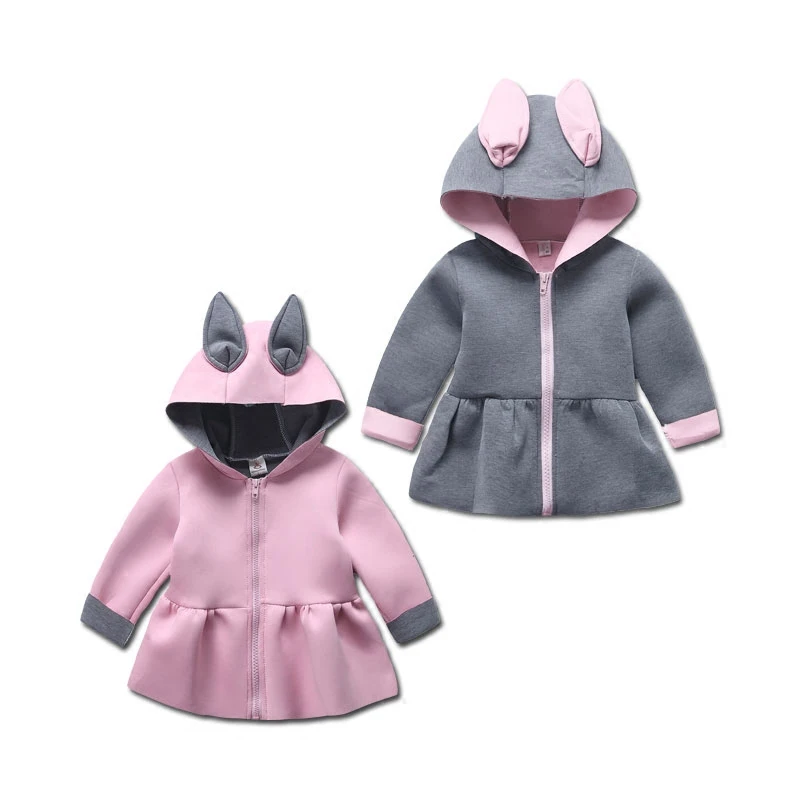 

2017 spring girls cartoon bunny ears coat novel fashion zipper kid hoodies sweatshirt Korean princess children's clothing animal