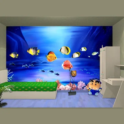 

large mural art customization factories decorative films self-adhesive kids Wallpaper child cartoon pvc wall stickers sea fish