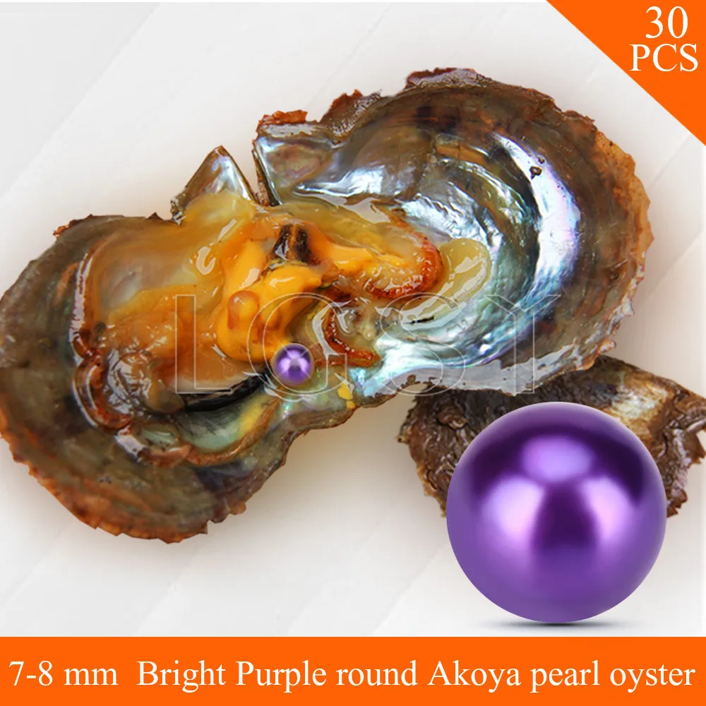 

LGSY FREE SHIPPING Bead Bright 7-8mm round Akoya pearl in oysters with vacuum package for women jewelry making 30pcs,ship by UPS