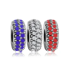 925 серебряный цвет двухрядные Кристалл шармы Бусины Подходит для оригинальной Pandora талисманы браслеты для женщин DIY ювелирных изделий 3 цвета