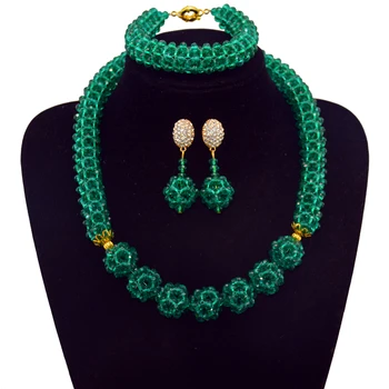 

Glamorous Teal Green Wedding African Beads Jewelry Set Chunky Necklace Ball Chain Earrings Beads Set Free Shipping WD228