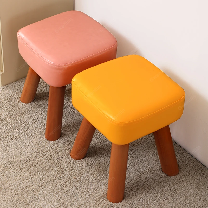 cheap Modern Leather Solid Wood Stool Small Stools Wooden Footstool Shoe Dining Chair Sofa Ottomans Bedroom Bench Kids Furniture Home