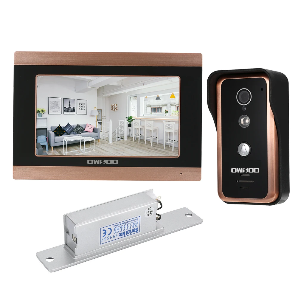 

OWSOO 7inch Monitor Wired WIFI Video Door Phone with Door Lock Doorbell Video Intercom with Wired IR-CUT Camera Night Vision