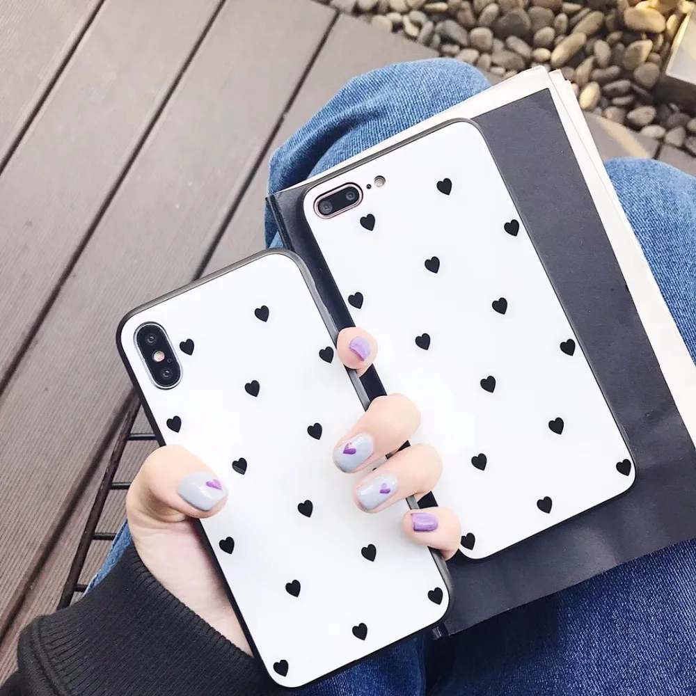 White Love Lily heart Phone Case tempered glass luxury for iphone x 8