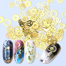 1 бутылка золотые блестки шестерни животных ногтей хлопья блестка Смешанные полые блестки бабочка буквы сердце металлические украшения BE1006