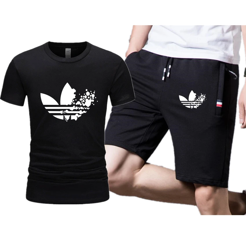 

Summer Hot Sale Men's Sets T Shirts+Shorts Two Pieces Sets Casual Tracksuit Male Casual Tshirt Gyms Fitness trousers men