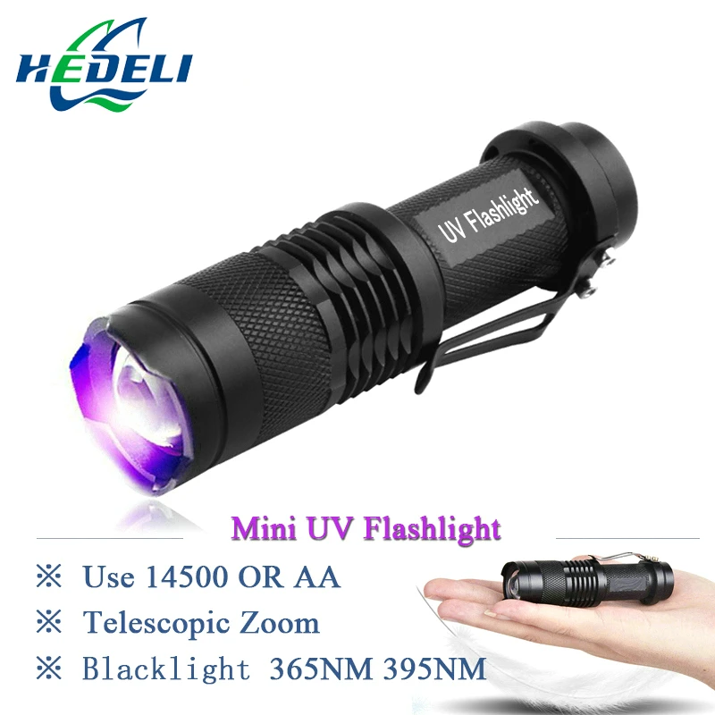 

Portable Lighting Mini UV flashlight led torch wavelength 365nm blacklight 395nm violet light uv black light torcia linterna