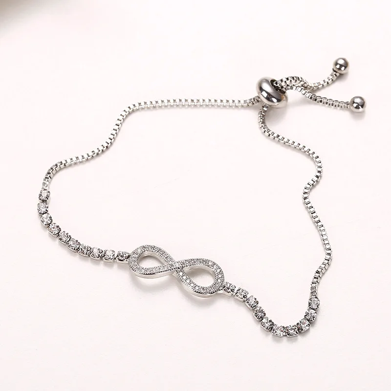 

JUNXIN Charm Female Infinity Bracelet Vintage 925 Sterling Silver/Rose Gold Chain Bracelets For Women Fashion Handmade Jewelry
