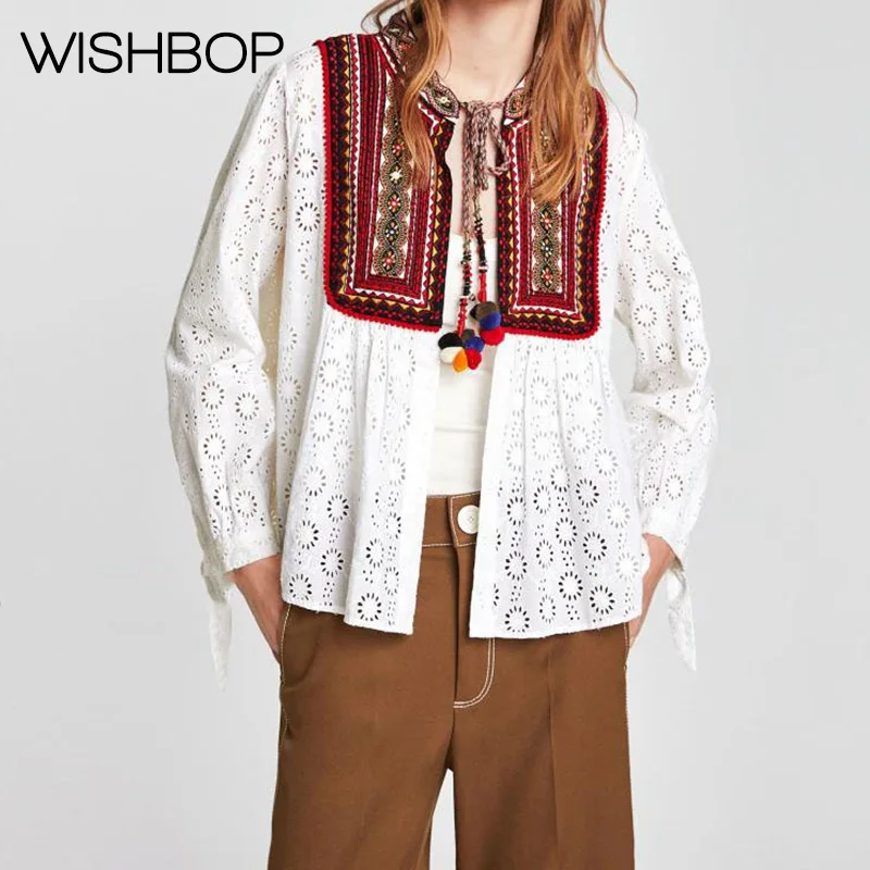 Женская ажурная блузка Wishbop Летняя Повседневная Блузка в богемном стиле с