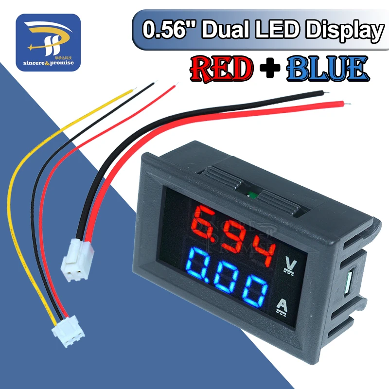 

0.56" Blue + Red Dual LED Display Mini Digital Voltmeter Ammeter DC 100V 10A Panel Amp Volt Current Meter Tester With Lines Hot