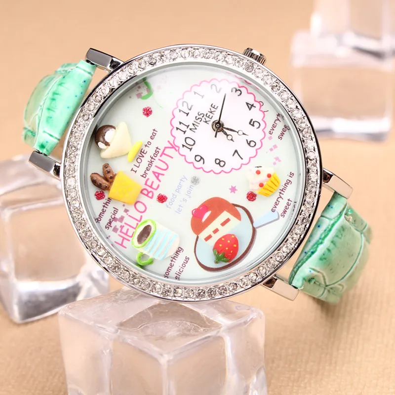 

MISS KEKE 2016 new clay cute 3D mini world My secret room Rhinestone watches Relogio Feminino Ladies Women leather Wristwatches