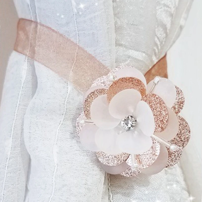 

1 Pc Magnetic Curtain Tiebacks Home Room Decoration Window Curtain Clips Flower-shaped Holdbacks With Rhinestones