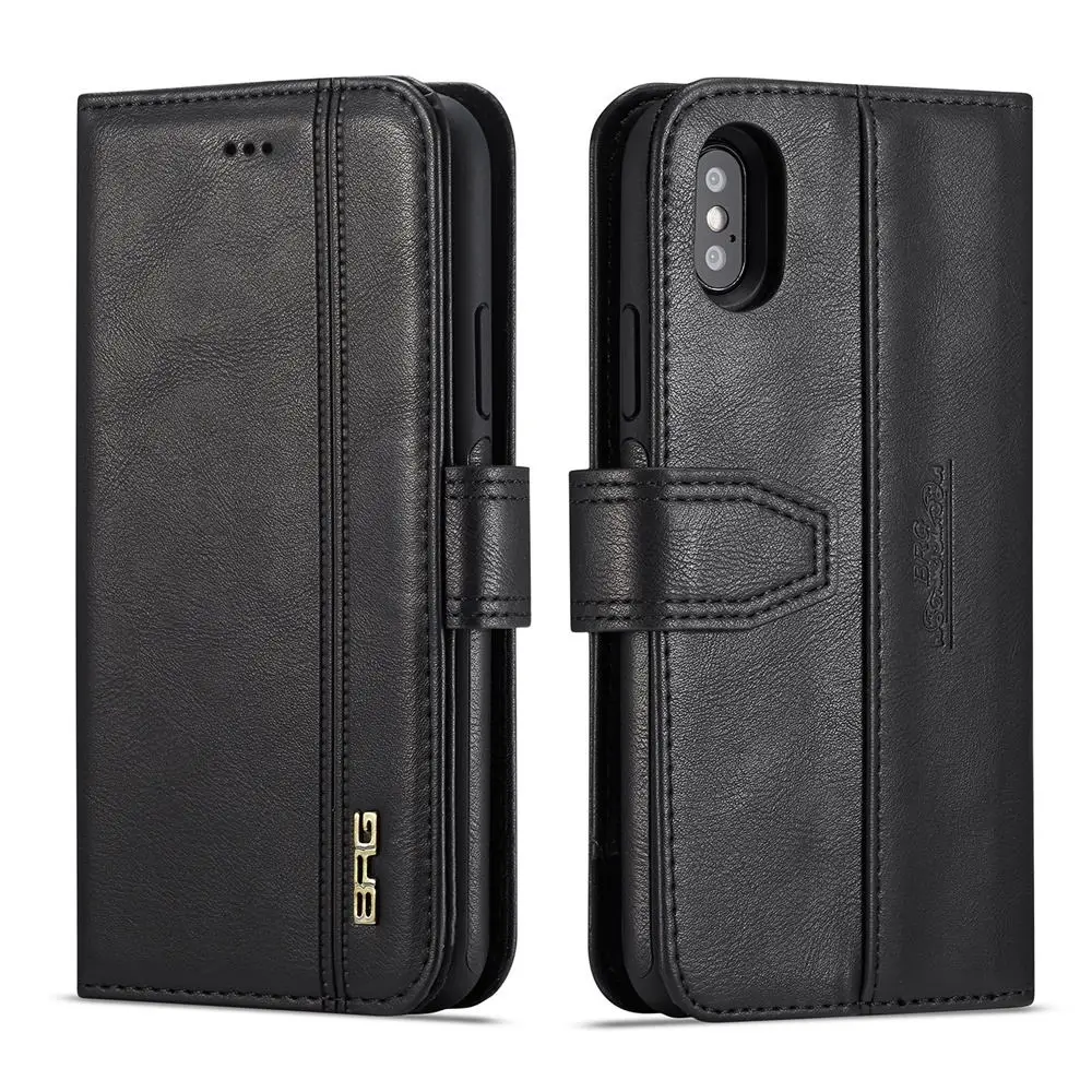 Съемный чехол для телефона для iPhone XR X 6 s 7 8 Plus Ретро Флип кожаный Магнитный съемный чехол-бумажник для iPhone Xr Xs Max чехол - Цвет: Black