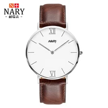 Nary Мода Часы Женщины Мужчины Luxury Brand Серебряные Часы Кожаный Ремешок Любители Наручные часы Простой Кварцевые Часы Relogio Masculino
