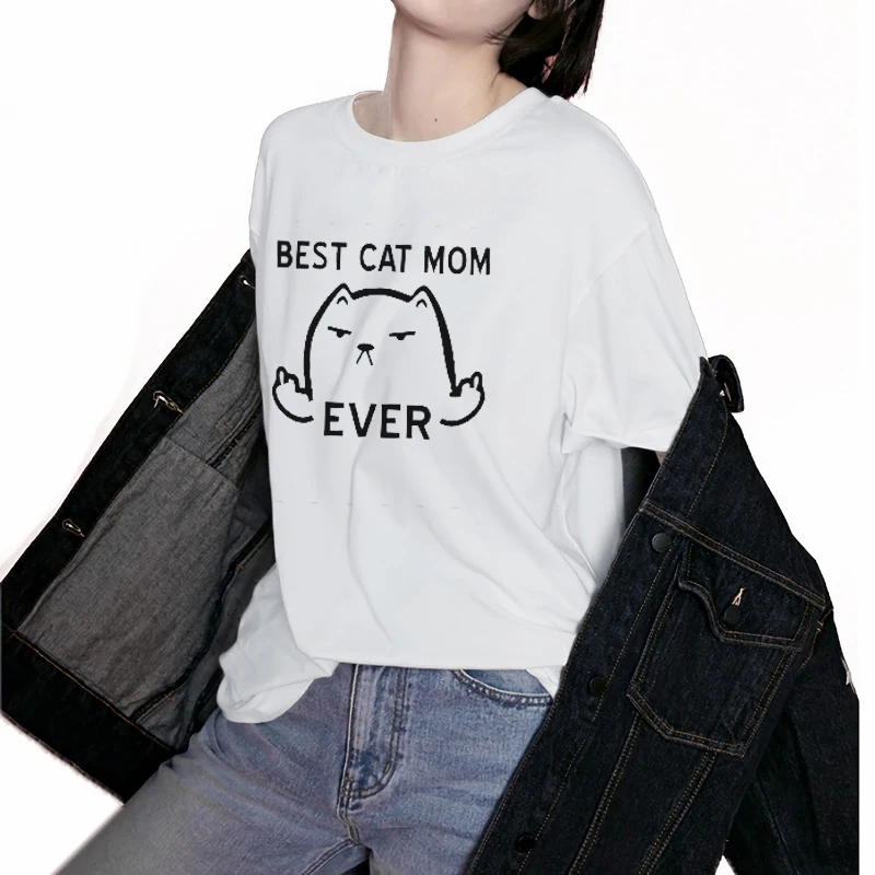 

Best Cat Mom Ever Female T-shirt Vintage Kawaiii Animal Letter Printed Loose Harajuku Top Vogue T Shirt Women Clothes 2019 Tees