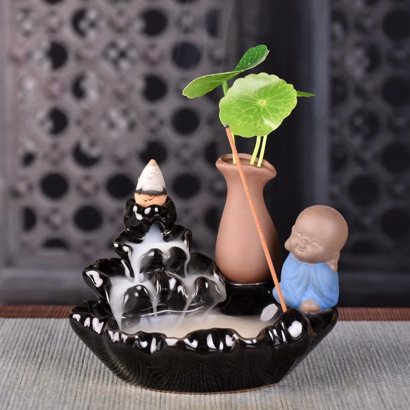 

Backflow Incense Burner Ceramic with water planting Flower arrangement relexed Home Office Crafts Incense Holder+20PCS Incense