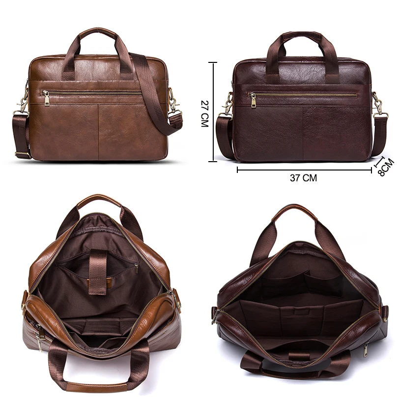 Student Briefcase CONTACT'S Genuine Leather Laptop Tote Briefcase Men Crossbody Shoulder Handbag Messenger Bag