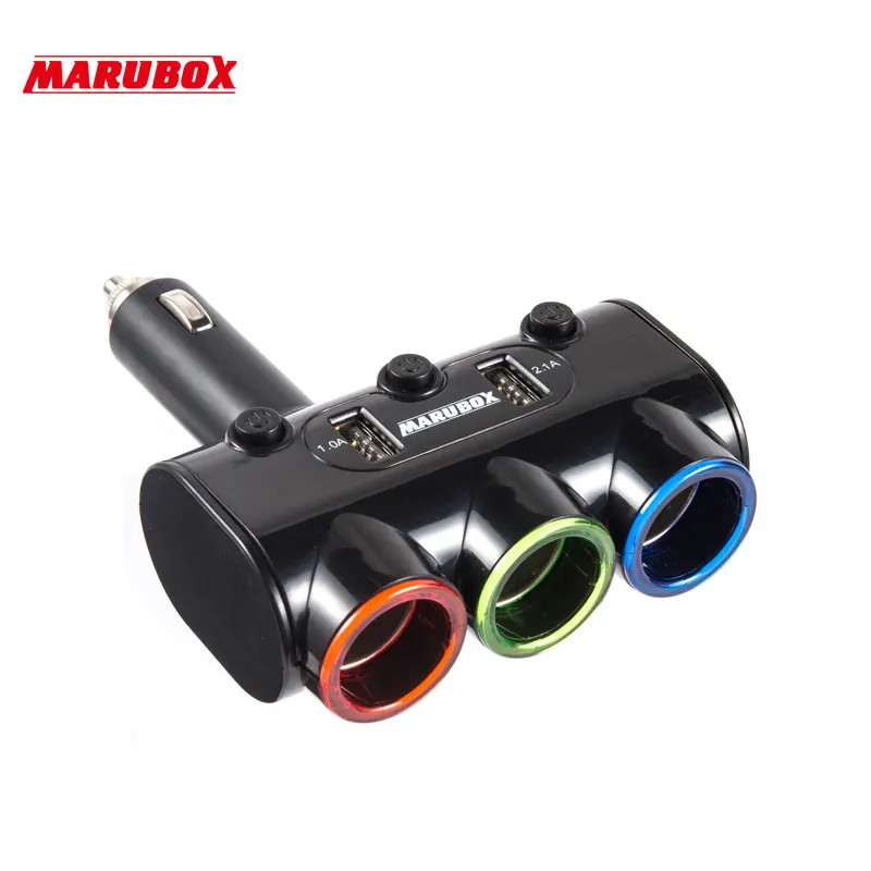 

MARUBOX M10 12v-24v High Quality 3 Ways Car Auto Cigarette Lighter Socket Splitter Power Adapter 3.1A 20W + Dual USB Charger