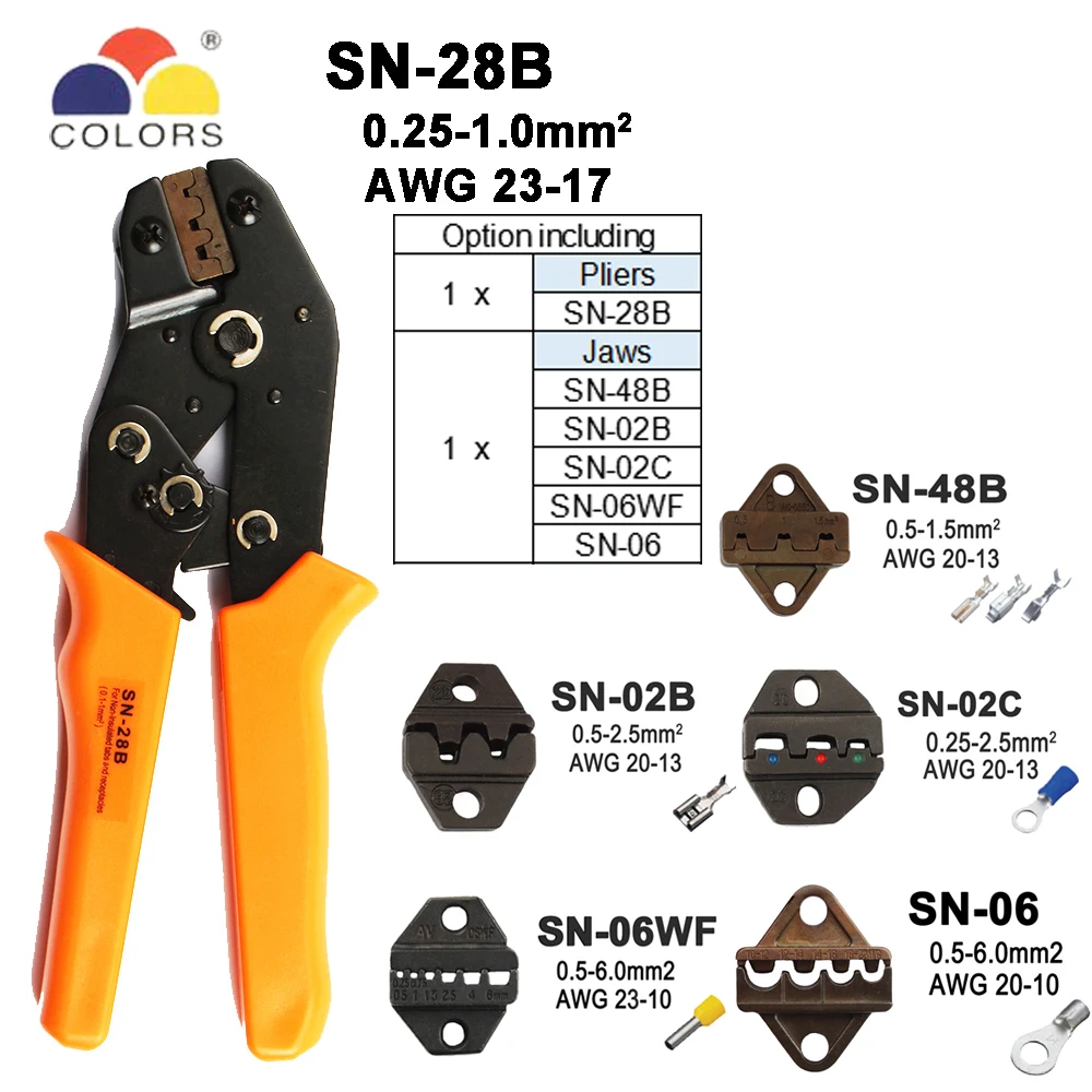 Обжимные Клещи Инструменты SN-48B для TAB 2,8 4,8 6,3/C3 XH2.54 3,96 штекером с использованием трубки insuated терминалы Электрический зажим мультиинструмент 28B комплект - Цвет: SN-28B 5Jaws